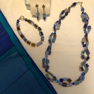 Handmade blue cane beaded jewelry set